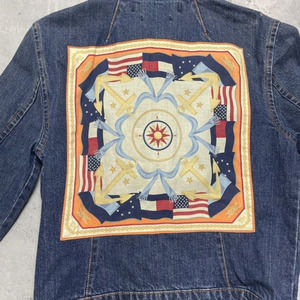 Vtg Tommy Hilfiger American Womens Sz S/M USA Flag Jean Denim Jacket‎ Trucker
